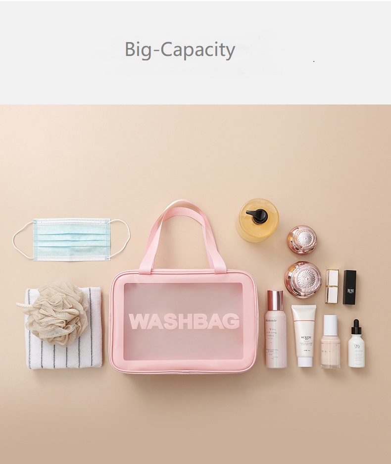 woman waterproof cosmetic bag pvc transparent makeup bag leather wash bag for travel