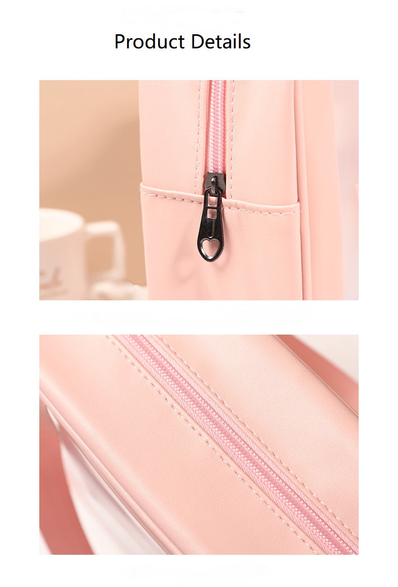 woman waterproof cosmetic bag pvc transparent makeup bag leather wash bag for travel
