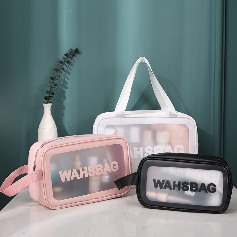 woman waterproof cosmetic bag pvc transparent makeup bag leather wash bag for travel