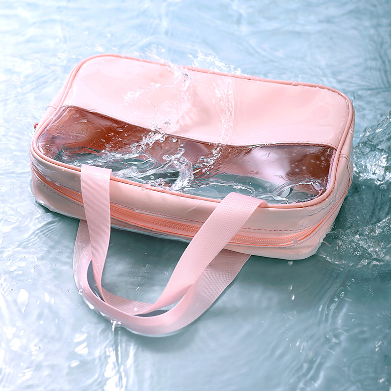 Logo Customize Size Travel Transparent Waterproof Pink PVC Zip Cosmetic Bag Pouch Portable Toiletry Storage Clear Makeup Bags