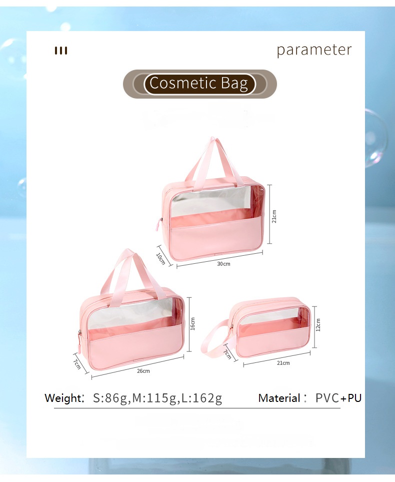 Logo Customize Size Travel Transparent Waterproof Pink PVC Zip Cosmetic Bag Pouch Portable Toiletry Storage Clear Makeup Bags