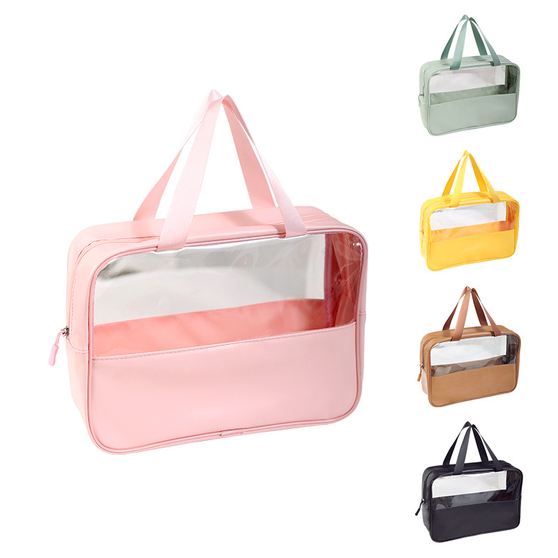 Logo Customize Size Travel Transparent Waterproof Pink PVC Zip Cosmetic Bag Pouch Portable Toiletry Storage Clear Makeup Bags