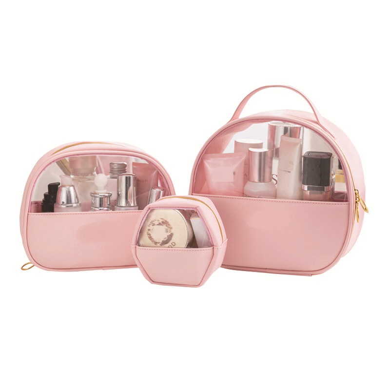 Custom Logo Pink Pvc Transparent Clear Zipper PU Makeup Cosmetic Bags Travel Toiletry Bag Pouch