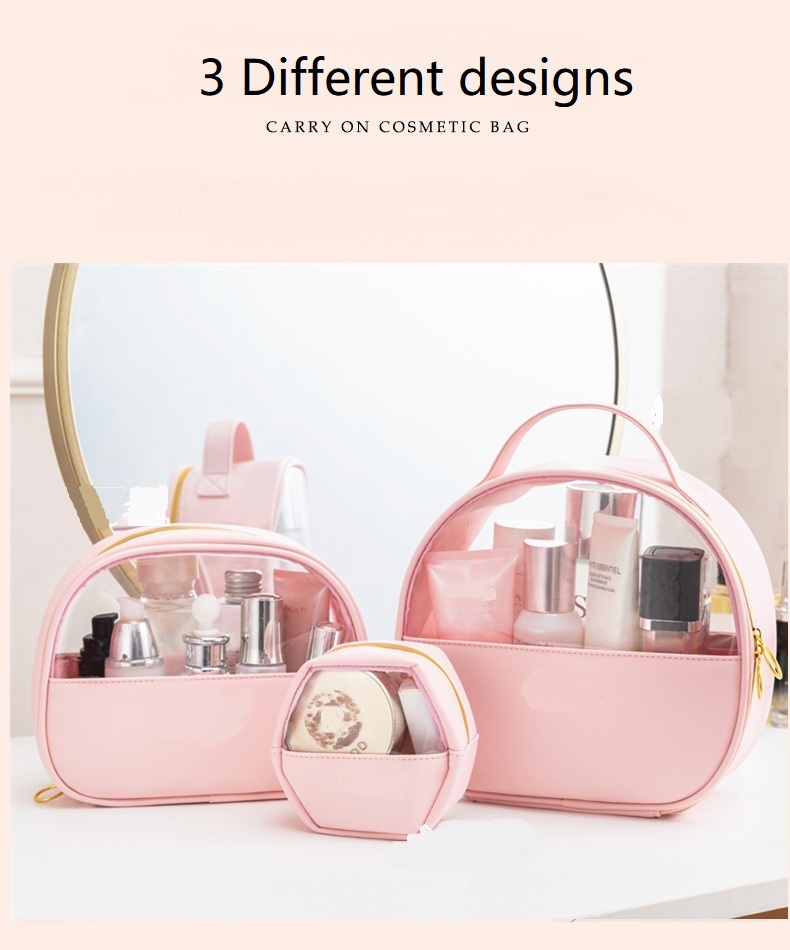 Custom Logo Pink Pvc Transparent Clear Zipper PU Makeup Cosmetic Bags Travel Toiletry Bag Pouch
