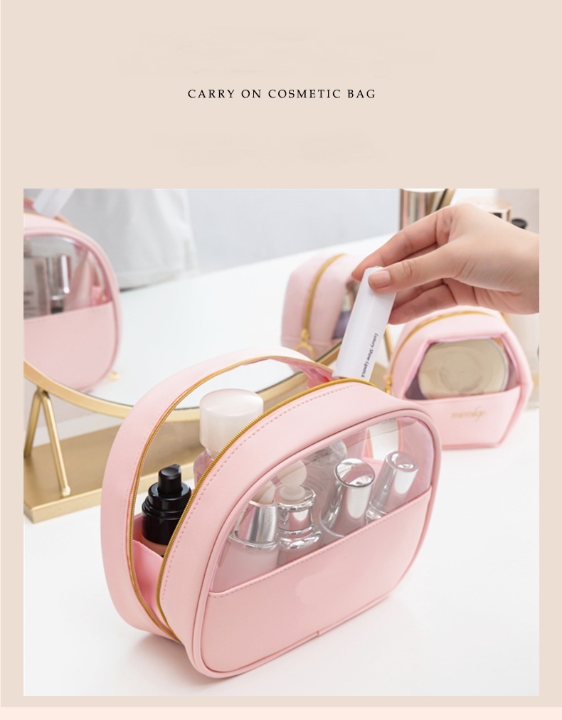 Custom Logo Pink Pvc Transparent Clear Zipper PU Makeup Cosmetic Bags Travel Toiletry Bag Pouch