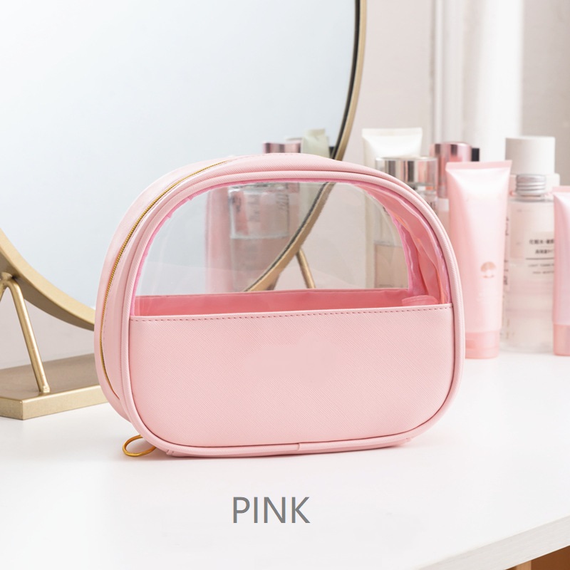 Custom Logo Pink Pvc Transparent Clear Zipper PU Makeup Cosmetic Bags Travel Toiletry Bag Pouch