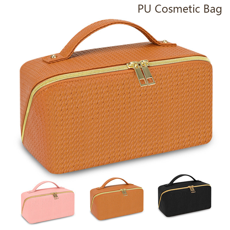Custom Waterproof Large Capacity Portable Travel Pu Leather Women Luxury Toiletry Beauty Cosmetic Makeup Pouch Bag with Logo