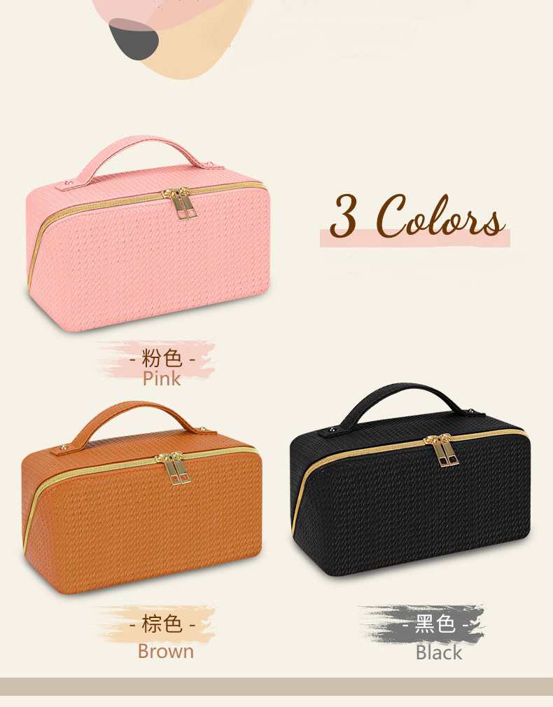 Custom Waterproof Large Capacity Portable Travel Pu Leather Women Luxury Toiletry Beauty Cosmetic Makeup Pouch Bag with Logo