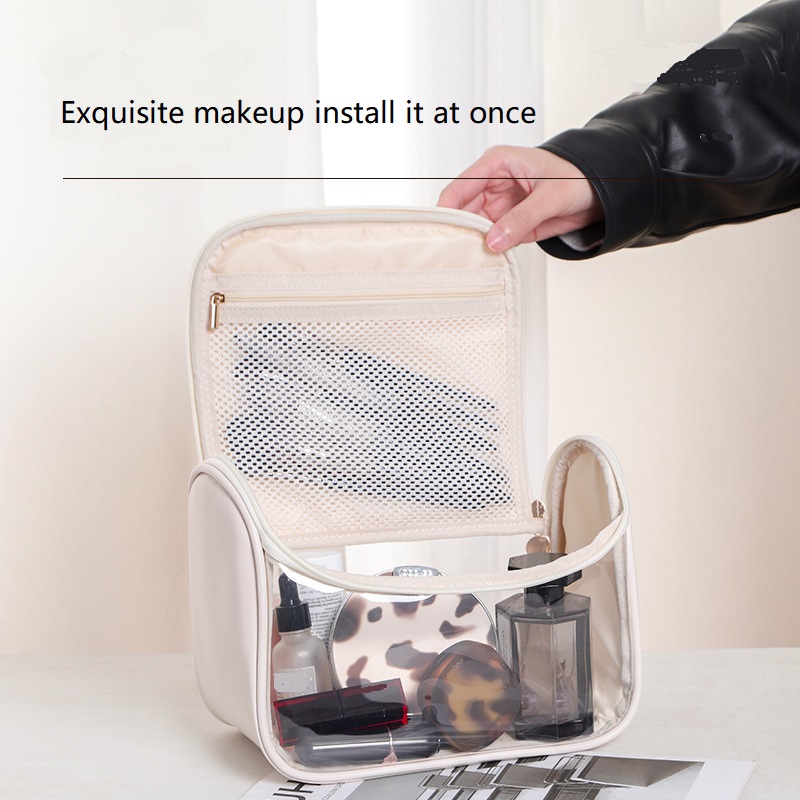 OEM Pink Makeup Bag PU PVC Double layer Travel Cosmetic Case Water proof Clear Make up Organizer Tote Transparent Toiletry Bags