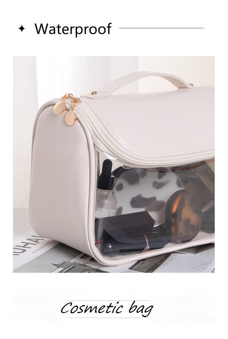 OEM Pink Makeup Bag PU PVC Double layer Travel Cosmetic Case Water proof Clear Make up Organizer Tote Transparent Toiletry Bags