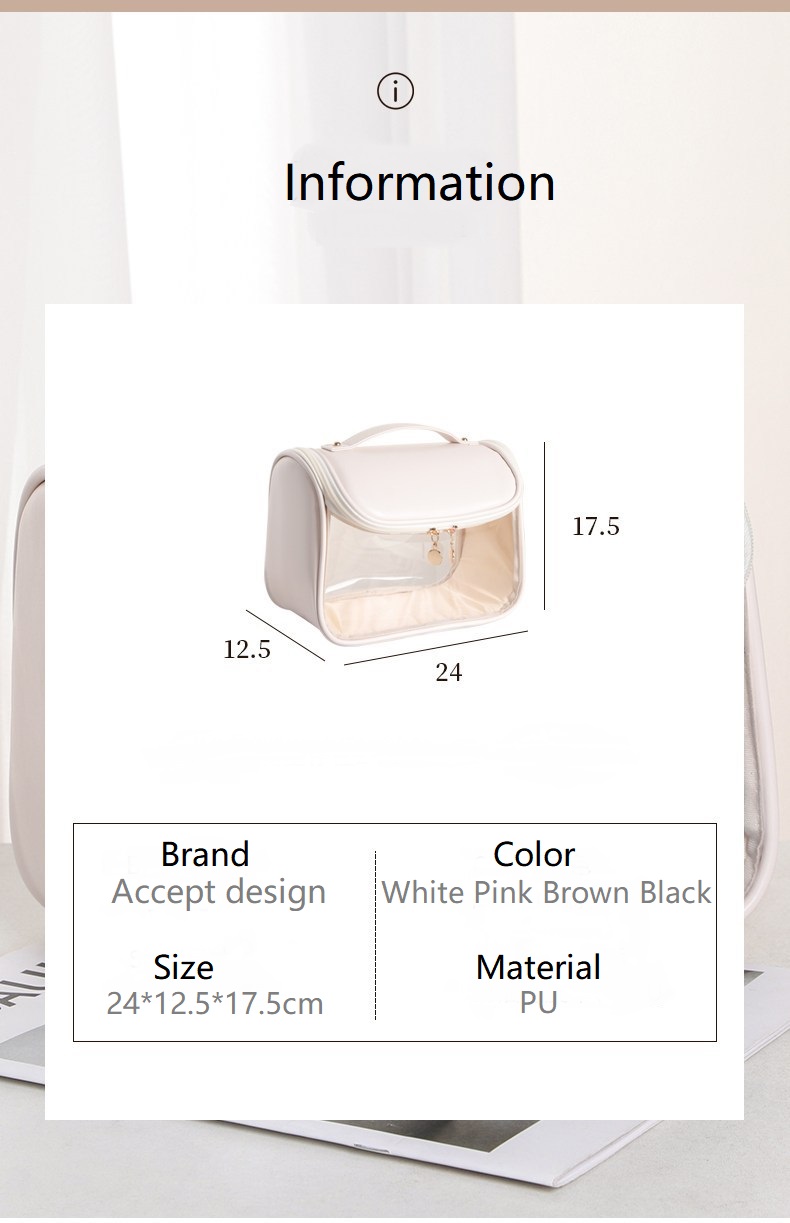 OEM Pink Makeup Bag PU PVC Double layer Travel Cosmetic Case Water proof Clear Make up Organizer Tote Transparent Toiletry Bags
